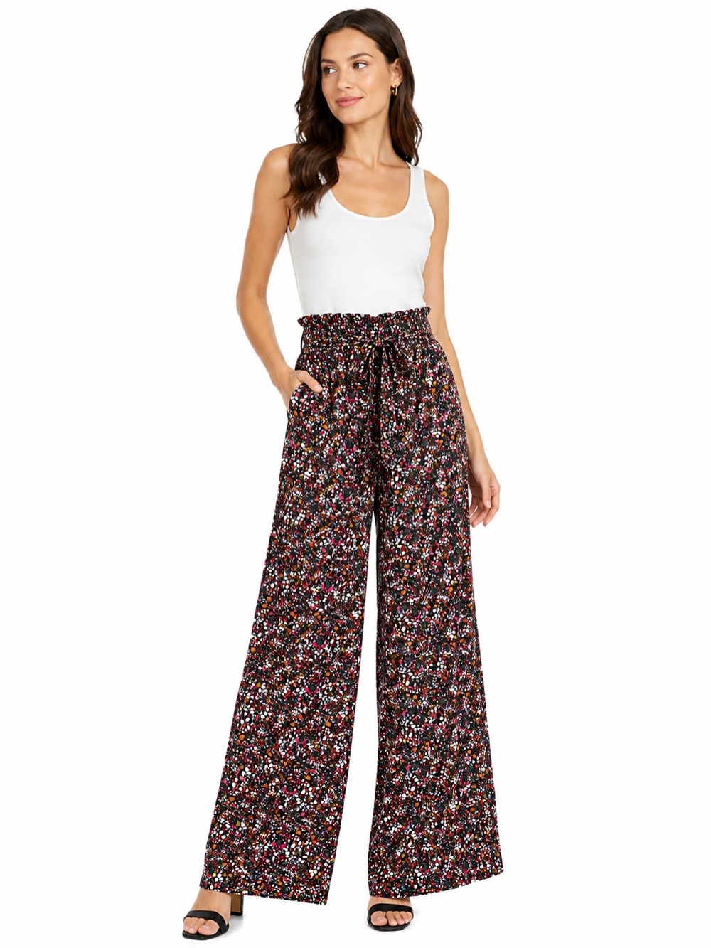 DR2 Daniel Rainn Floral Wide Leg Palazzo Pants Tie Waist XS
